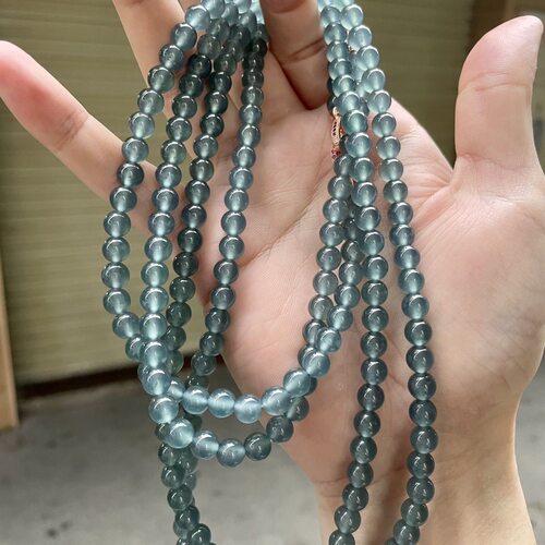 《收藏级》天然A货玉石翡翠高冰天空蓝水项链108颗毛衣链圆珠手链