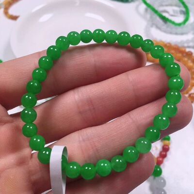 天然缅甸a货翡翠冰种帝王绿满绿6mm圆珠手串女款玉石手链正品珠宝