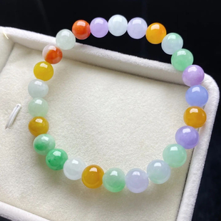 天然缅甸多宝三彩翡翠手链糯种多彩糖豆手串颗颗水润通透均匀饱满