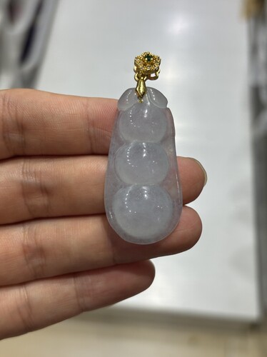 天然A货翡翠糯冰种蓝水四季豆吊坠福豆玉石S925银镶挂件女款玉坠