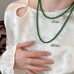 天然缅甸翡翠A货翡翠珠链冰种阳绿翡翠项链4mm小米珠手串项链两用