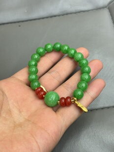 原创设计天然缅甸翡翠圆珠手链新中式 古法手串阳绿色翡圆珠女轻奢