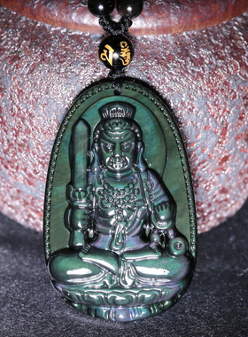 彩虹眼黑曜石男士佛牌守护神吊坠