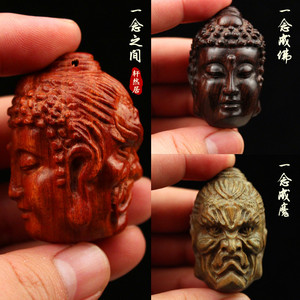 檀木佛头血檀木手把件工艺品招财