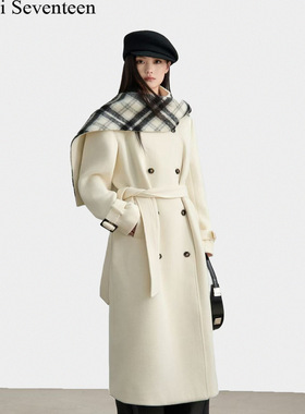 PINI17 白色原创双面呢羊毛围巾外套