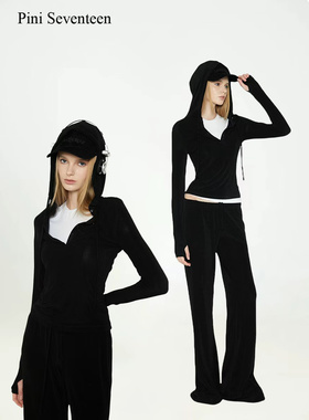 【PINI 17长期主义】PF25  黑色连帽醋酸运动套装 结构型显瘦版型