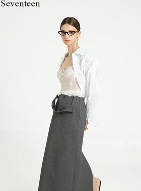 【PINI 17长期主义】SS25 灰色长款西装半身裙