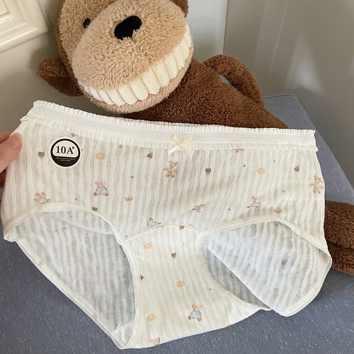 可爱童趣感 柔软舒适莫代尔小熊爱心狗狗中腰内裤女10A抑菌加长裆