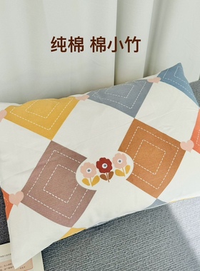 纯棉加厚棉小竹枕套 35x55/40x60/48x74因裁剪图案位置不固定