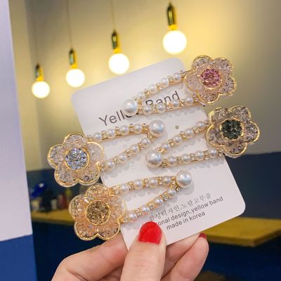 甜美风水晶花朵仿珍珠刘海鸭嘴夹