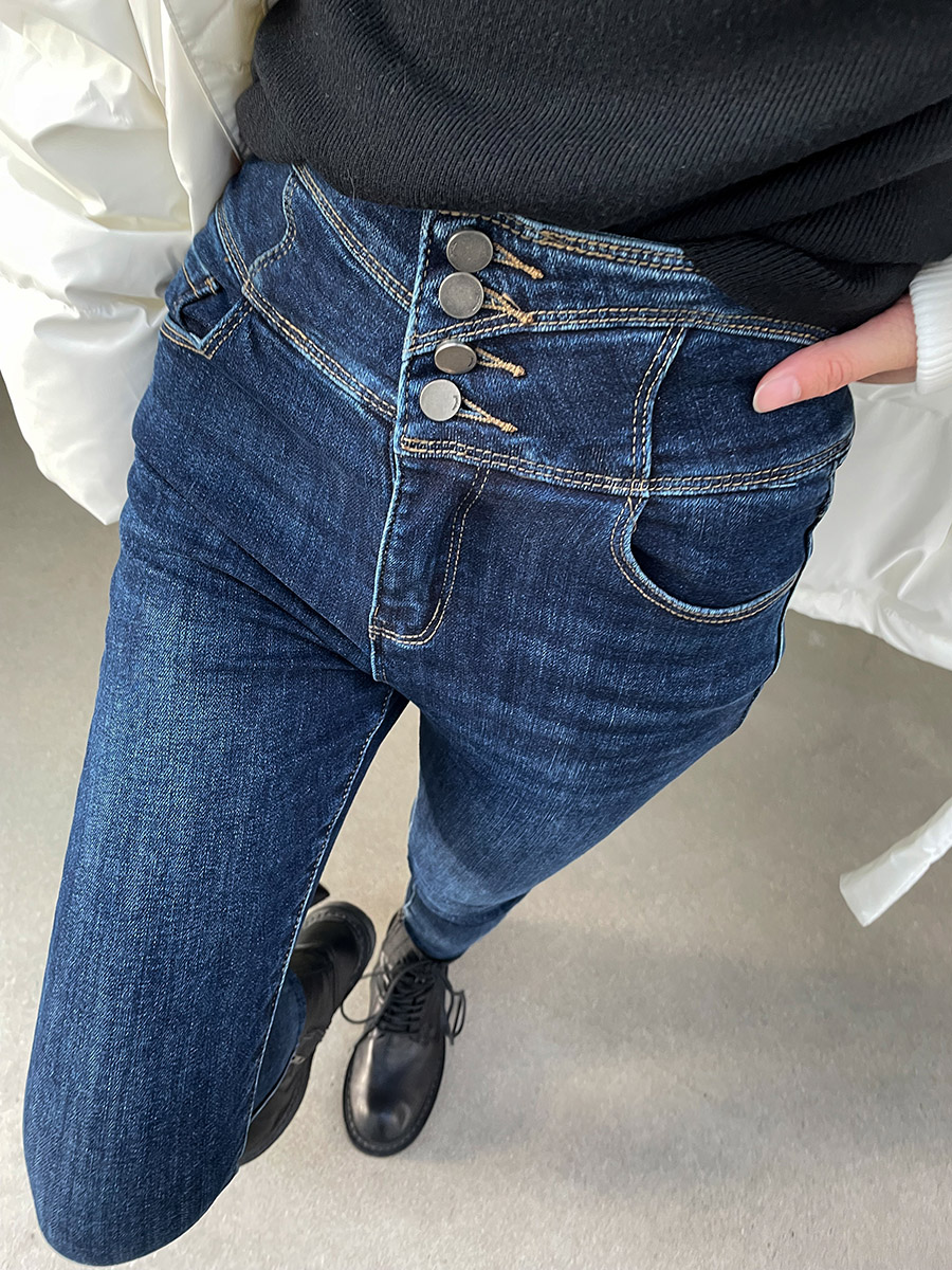 高腰加绒蓝色牛仔裤女2021年新款加厚紧身显瘦铅笔小脚裤冬季长裤