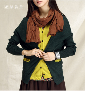 长袖 新款 v领开衫 女单排扣假两件修身 K512 一衣江南 针织衫 2022春装