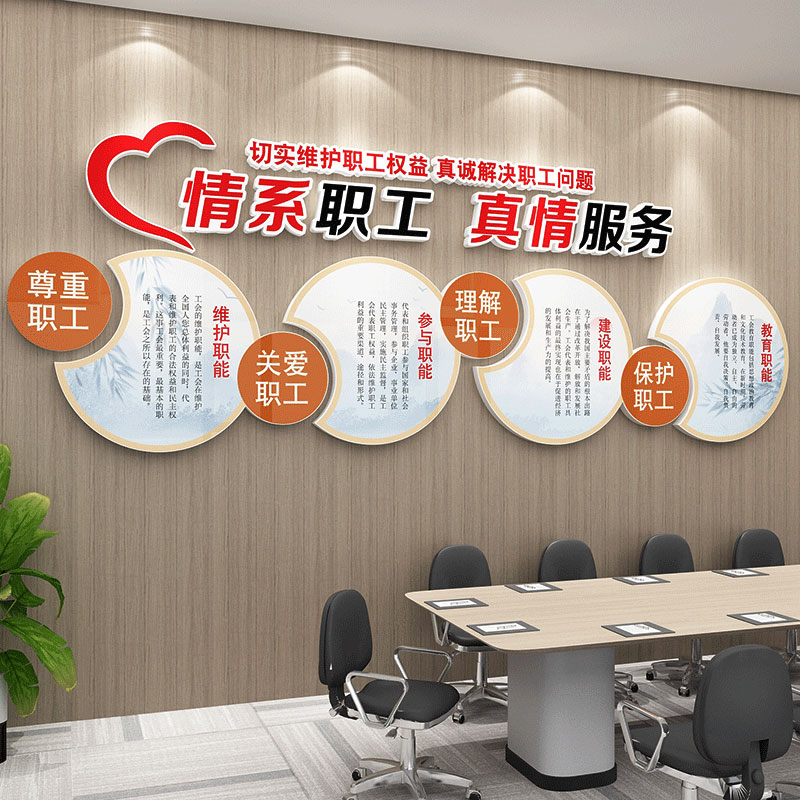 公司关怀员工形象背景墙面装饰办公室茶水间氛围布置企业文化设计