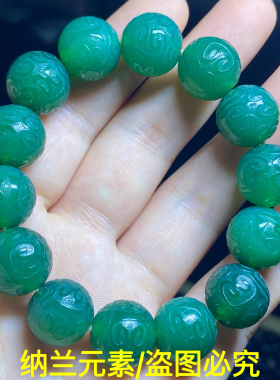 天然磨砂绿玛瑙玉髓雕刻回纹珠手链女款时尚小清新简约