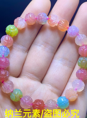 天然盐源玛瑙手链老矿雕刻莲花单圈手串男女款