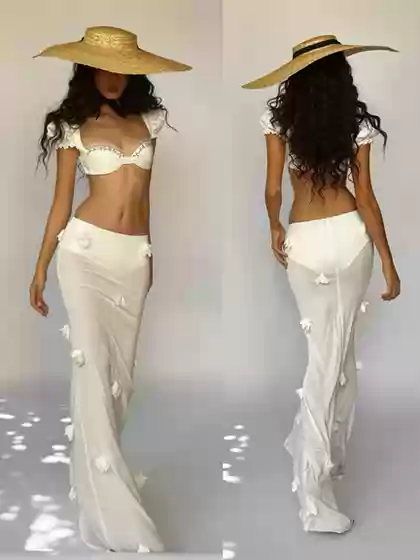 A Very Stylish Outfit Set~Huelleyrose White Top and Skirt Vacation Set Jennie