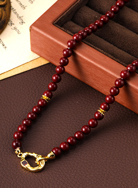 复古简约安可拉红色串珠珍珠项链女秋冬高级感轻奢小众新年锁骨