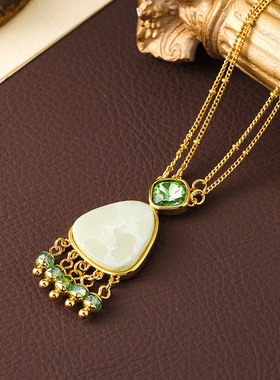 原创新中式古风玉石流苏女士项链民族风夏季高级感小众锁骨链