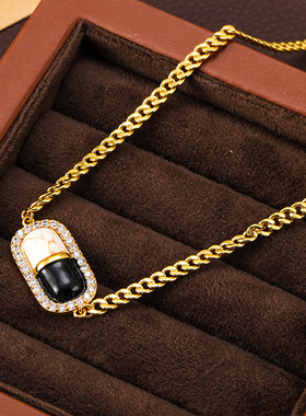 欧美ins风新款药丸造型珐琅釉镶钻个性项链时尚设计高级感项饰品