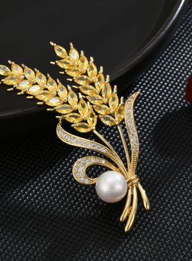 新款高档奢华丰收麦穗胸花简约大气稻穗胸针精致大衣西装配饰批发