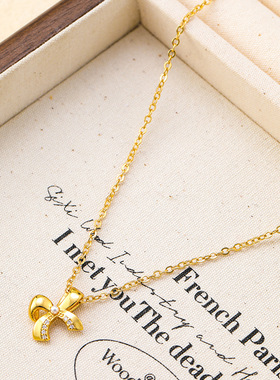 法式时尚新款蝴蝶结吊坠项链简约高级感精致超仙气质颈链锁骨