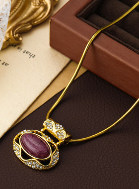 原创青岛中古蛇骨链项链女小众高级感秋冬天然石毛衣链复古锁骨