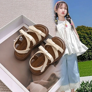 女童蝴蝶结软底凉鞋2025夏季新款儿童时尚休闲沙滩鞋小女孩公主鞋