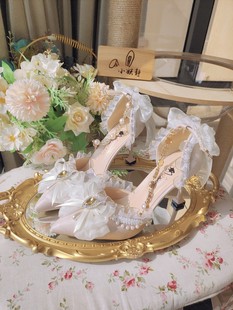 小妖静手作洛丽塔高跟鞋水钻款优雅可配芙拉小姐定做