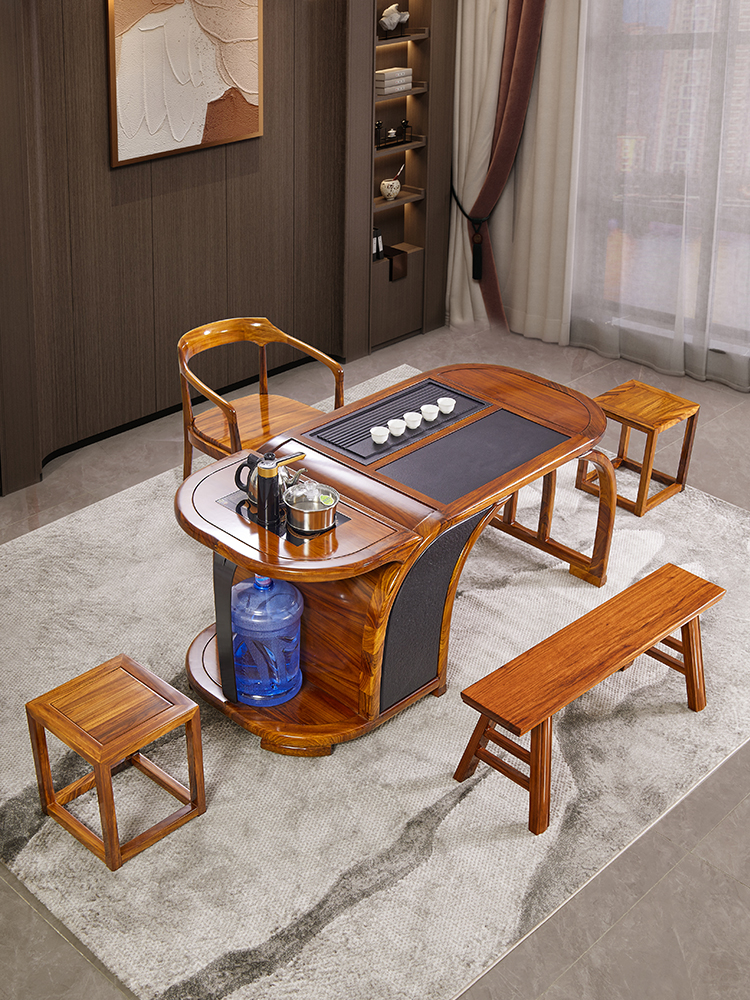 乌金木茶桌椅组合新中式客厅家用实木茶台烧水泡茶一体办公室茶桌