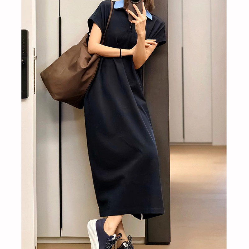 美洋MEIYANG 肥肥连衣裙 珠地肌理棉_撞色polo领宽松长裙