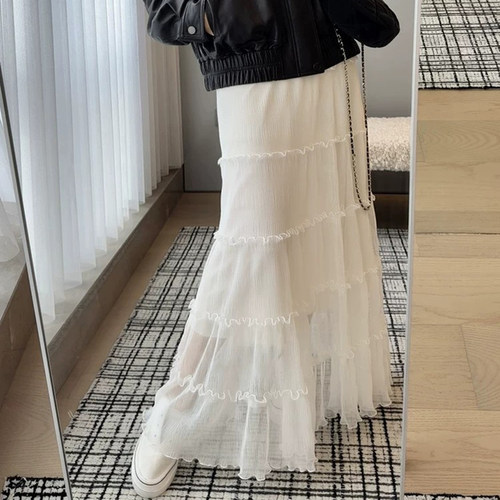 美洋MEIYANG 仙女裙 神秘缥缈~抓皱月光纱木耳边蛋糕裙