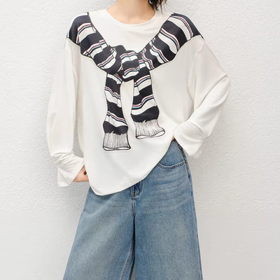 美洋MEIYANG 披肩T三号 26春莱赛尔_休闲圆领印花长袖上衣