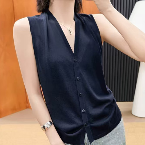 美洋MEIYANG【现货】软丝丝背心 三醋酸莱赛尔_捏褶针织上衣