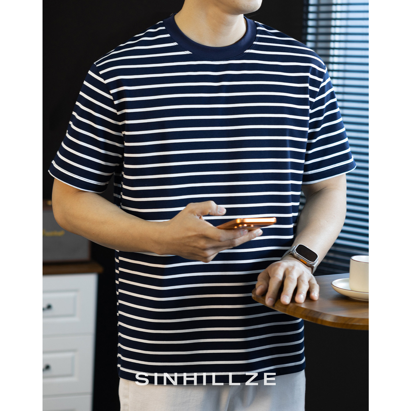 210G重磅丝光棉条纹短袖T恤男2026新款春夏半袖宽松休闲海魂衫潮,男装,T恤,淘宝优惠券,粉丝福利购,淘宝优惠卷
