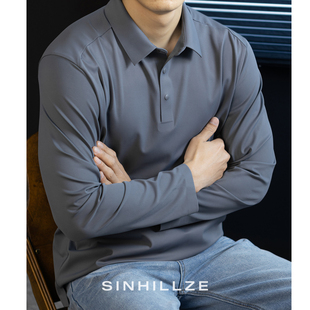 微弹滑爽锦氨POLO衫男长袖2026新款春秋高级商务翻领长袖T恤带领