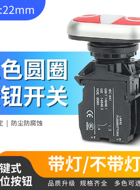 LA42HND双键开关椭圆形红色圆圈按钮带灯不带灯复位常开常闭22mm