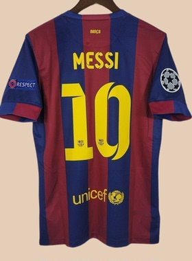 巴萨1415复古球衣10号梅西11号内马尔9号苏亚雷斯主场足球服订制