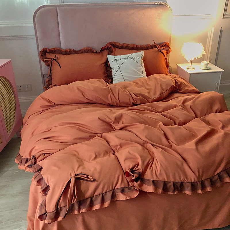 ins床上蕾丝公主风花边四件套1.8m床单被套学生宿舍单人三件套