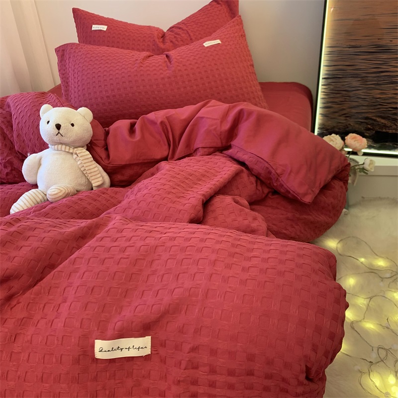 华夫格床笠四件套简约大气高颜值