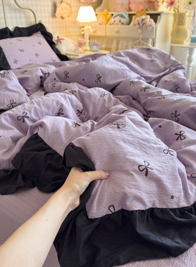 公主风双层纱蝴蝶结床单被套花边床裙四件套高颜值学生宿舍三件套