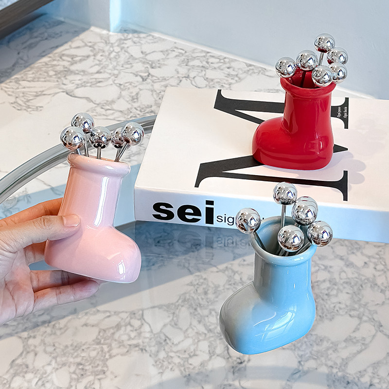 高颜值水果叉子套装可爱小鞋子不锈钢水果签果插甜品蛋糕叉收纳罐,餐饮具,水果叉/水果签,淘宝优惠券,粉丝福利购,淘宝优惠卷