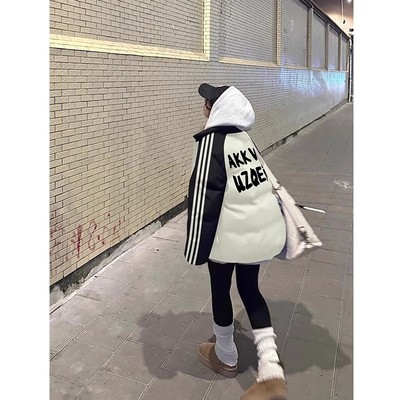 字母印花插肩袖羽绒棉服女