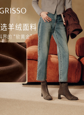 蹀愫25年冬秋冬新款加绒羊绒时装靴方头增高6短靴TA65706-11