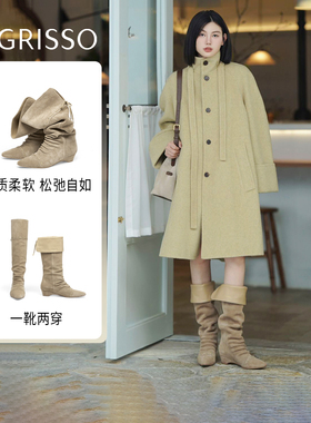 蹀愫2025年秋冬新款增高3.5游牧堆堆靴西部骑士长靴TA65874-50