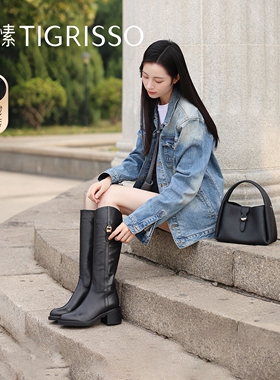 蹀愫2025冬季复古长靴增高加绒瘦瘦靴高筒靴圆头骑士靴TA54721-11