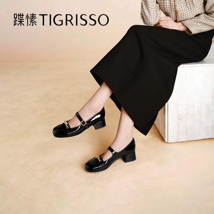 【灵蛇】蹀愫25蛇年限定增高3.5玛丽珍粗跟单鞋TA65126-12