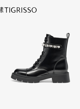 蹀愫2025冬新款魔术贴厚底马丁靴增高4.5真皮牛皮短靴TA65717-54