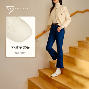 苹果派蹀愫冬季玛丽珍靴薄底羊绒时装靴短靴TA65709-10