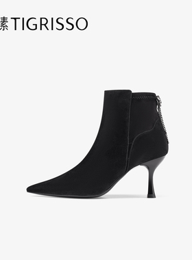 蹀愫冬两穿蝴蝶羊皮弹力靴尖头细高跟时装靴TA54720-12
