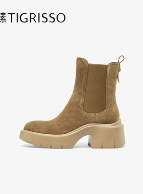 蹀愫2025年冬季新款厚底增高6西部靴切尔西短靴女TA65873-50